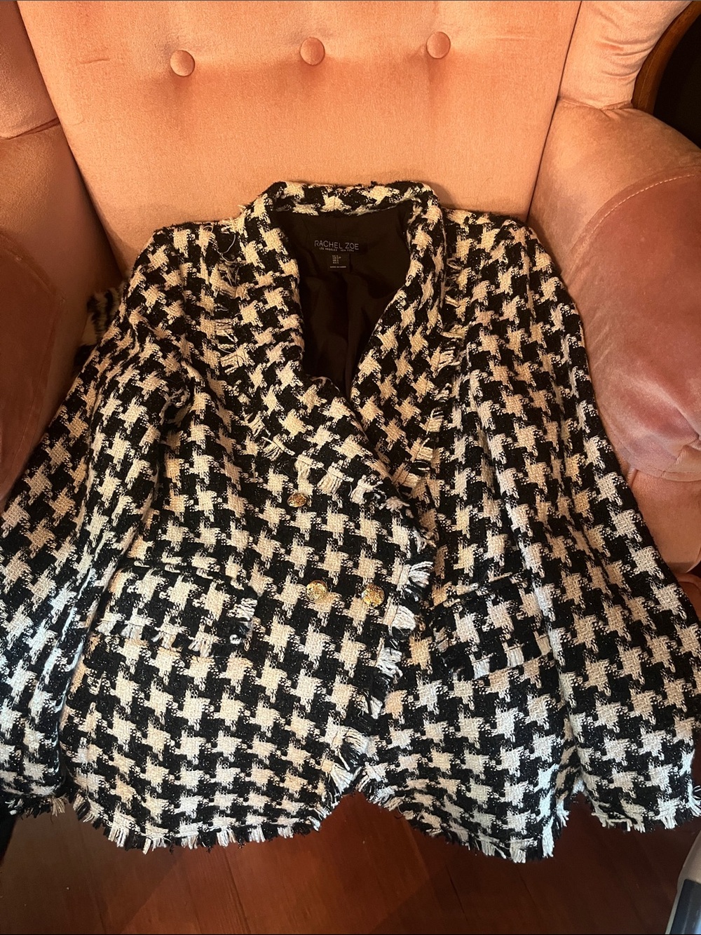 Rachel Zoe Black & White Houndstooth Tweed Blazer Jacket